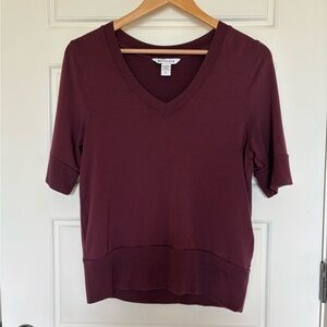 Athleta Maroon V-Neck Sweatshirt T-Shirt